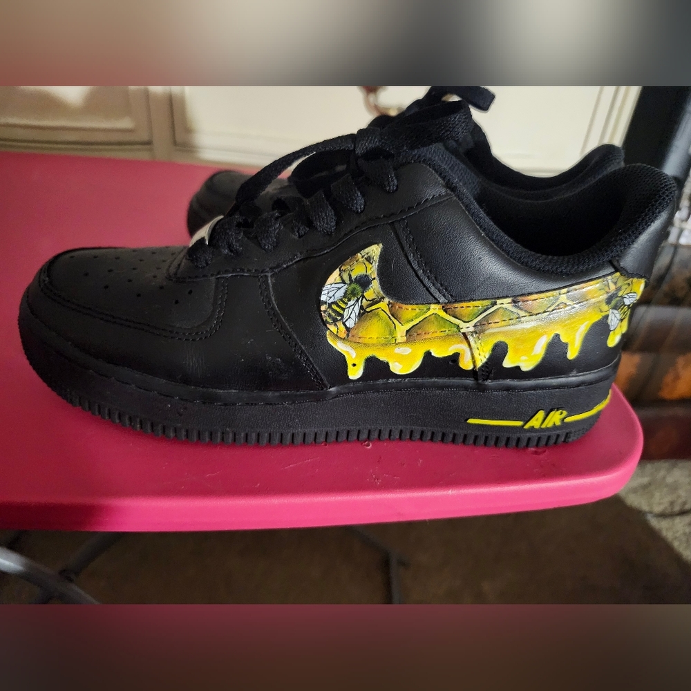 Af1 Nike Black Custom Paint Swoosh